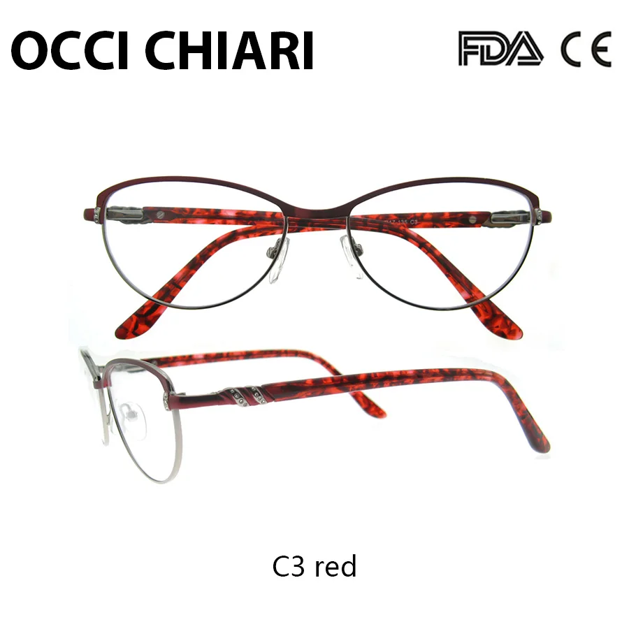 OCCI CHIARI винтажные металлические Компьютерные анти-голубые лучи очки для женщин прозрачная Оправа очков кошачий глаз очки Украшенные алмазами мать подарок COMIN - Цвет оправы: C3 red