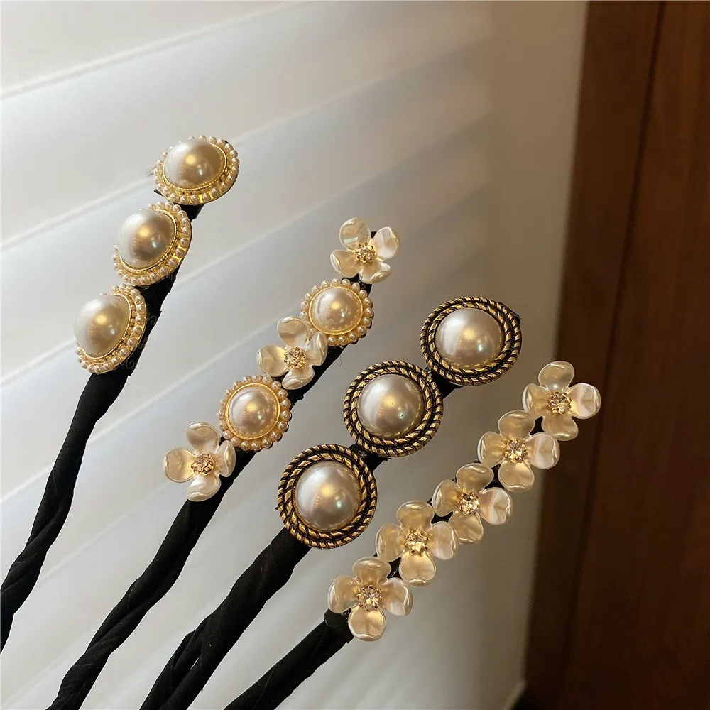 

Korean Pearls Black Hair Styling Hair Accessories Curler Maker Ring Magic Sponge Clip Foam Ponytail Donut Twist Tool