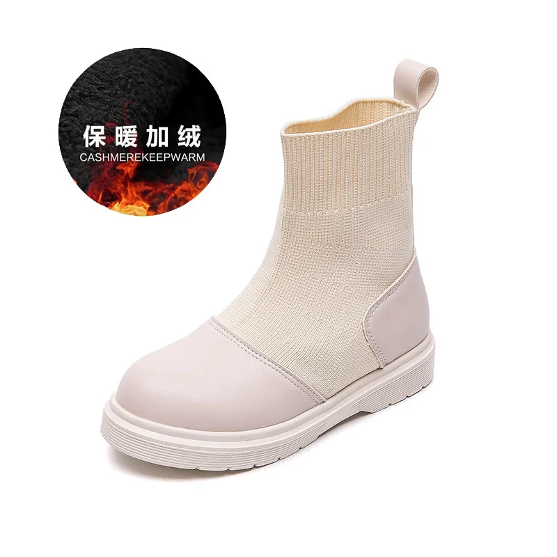 

Socks Boots Autumn Winter Fashion Rubber Weave Martin Boots For Girls Kids Children Warm Cotton Soft Snow Boots Sneaker 2020
