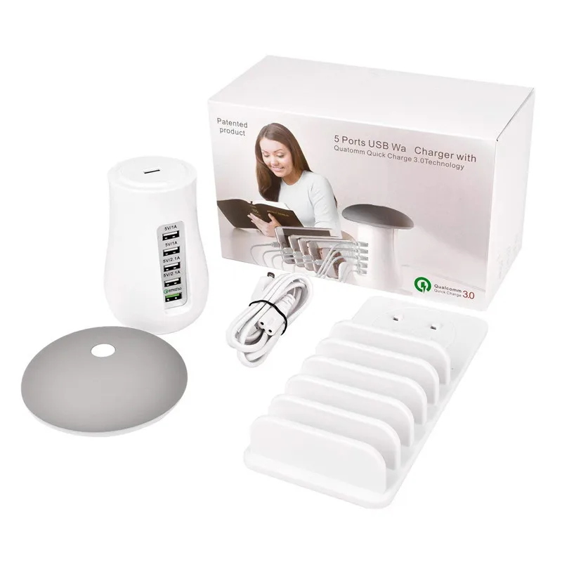 

2021 NEW Multiple USB Phone Charger Mushroom Night Lamp Charging Station Dock QC 3.0 Quick Charger for Mobile Phone and Tablet