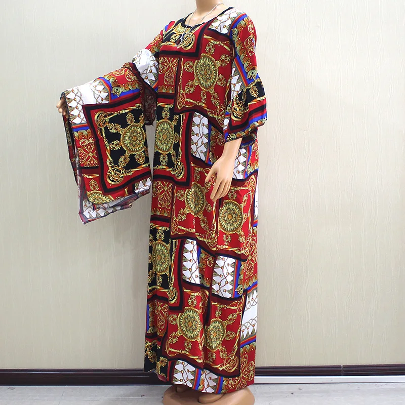 Женское длинное платье Siskakia из хлопка с принтом круглым вырезом и оборками