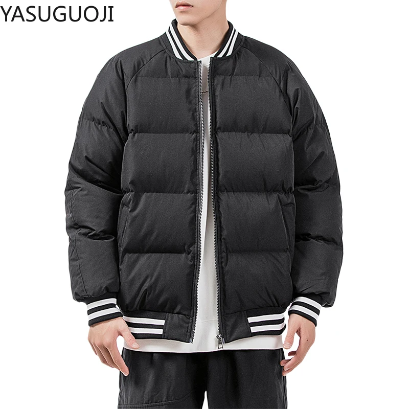 

YASUGUOJI New 2020 Winter Casual Puls Size Coat Fashion Solid Color Stand Collar Loose Thick Down Jacket Men's Cotton Clothes