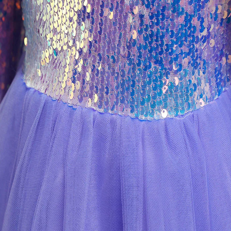 

Flower Girls Dress Illusion Full Sequined Embroidery Lace Tulle O-Neck Floor-Length Luxury Purple Kids Party Princess Gown F124