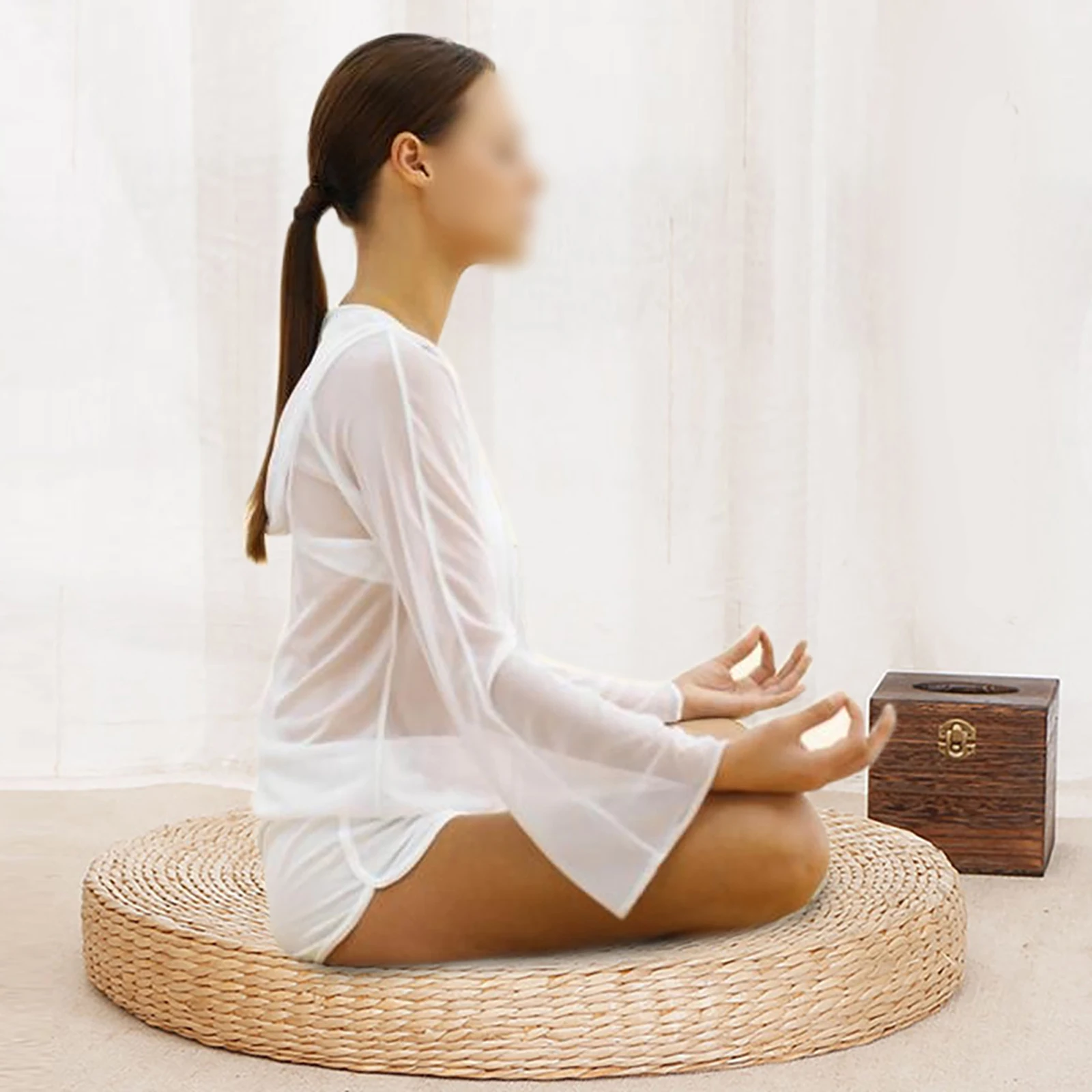 Лидер продаж Круглый пуф из натуральной соломы 40x6 см татами подушка плетеная