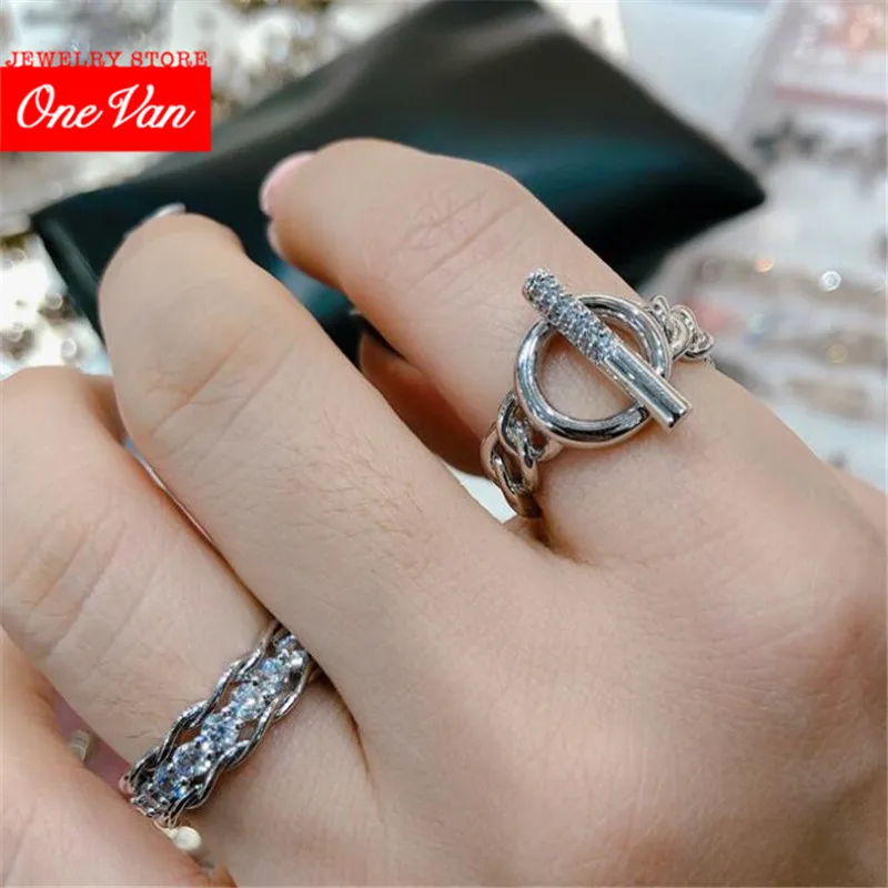 

925 silver ins blogger simple metal ring personality knot cross ring opening ring adjustable women's ring ot buckle chain ring
