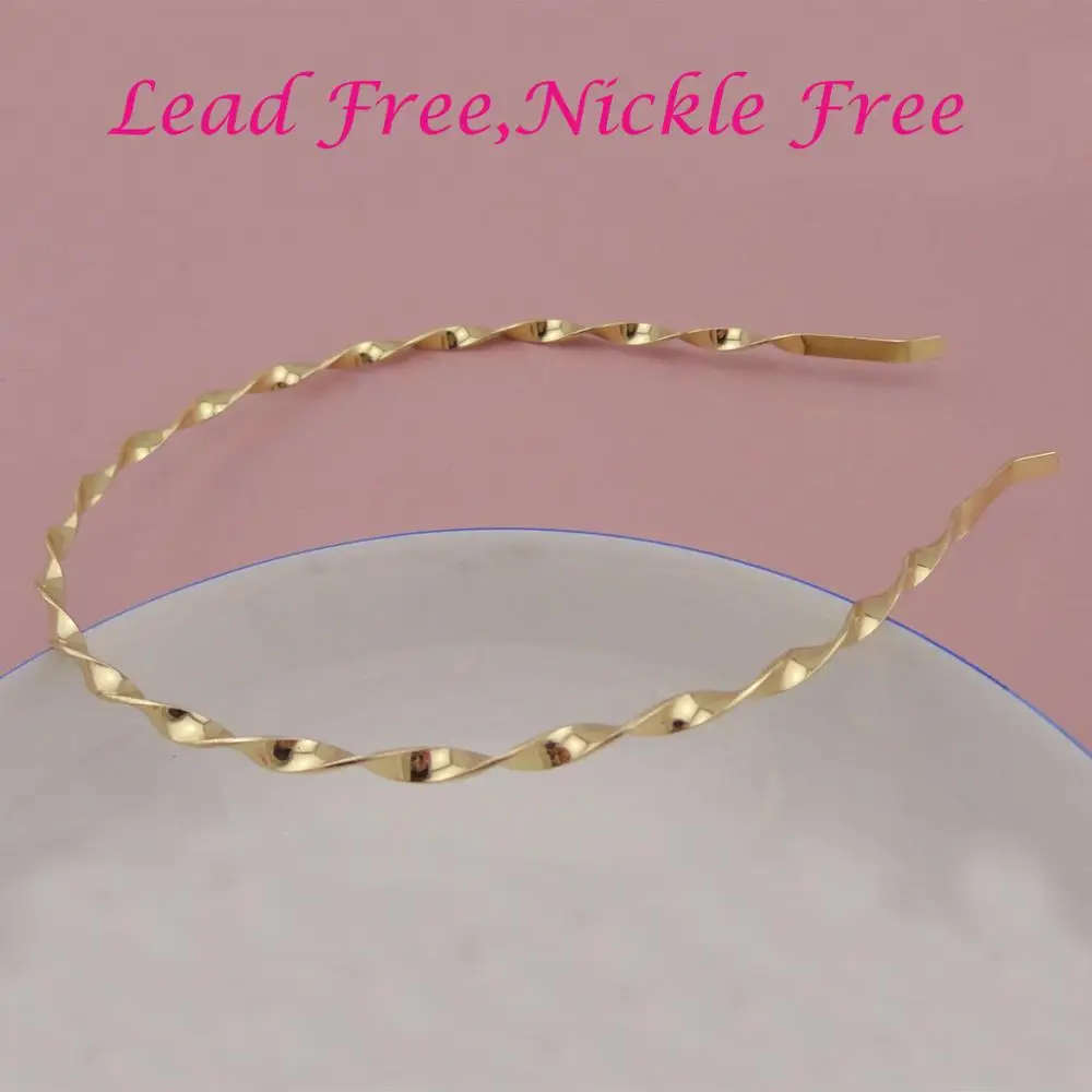 

10PCS Golden 4mm Twisted Metal wire Headbands at lead free and nickle free,swirly metal hairbands women hair hoops