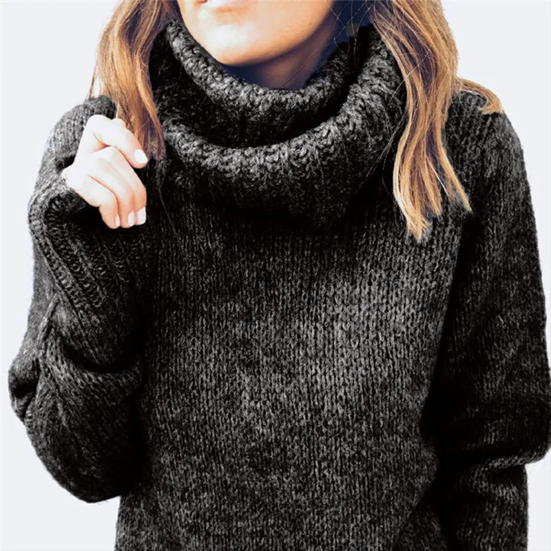 Свитер с высоким воротом Женский Однотонный свитер длинным рукавом вязаный