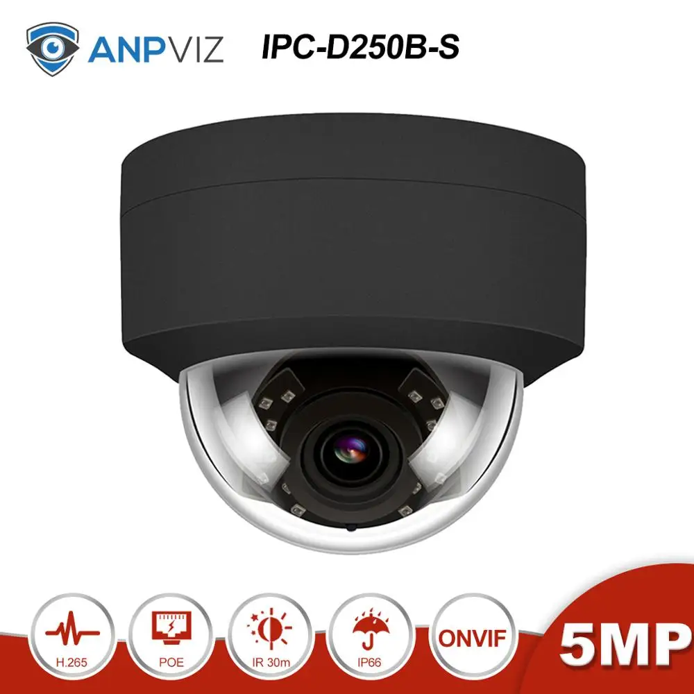 Anpviz(Hikvision совместимый) IPC-D250B 5 Мп купольная POE ip-камера с аудио домашней/наружной безопасности IR 30 м сетевой Кэм ONVIF H.265