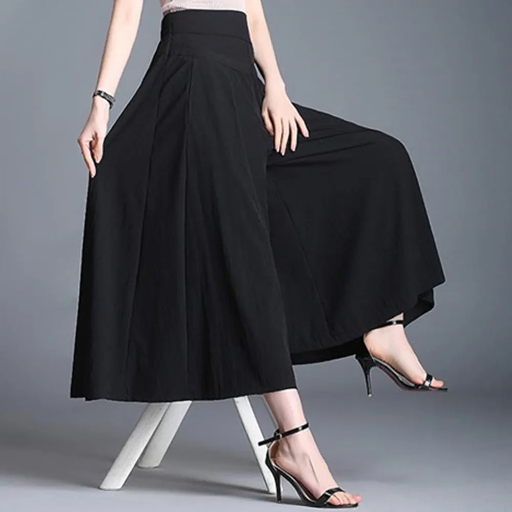 Oversize Fashion Wide Leg Pants Women Culottes Black High Waist Ankle-Length Pants-Skirts Loose Casual Ladies Pants