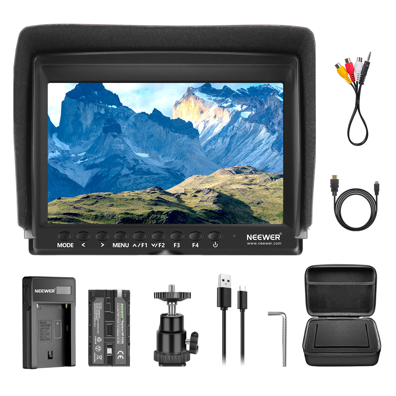 

Neewer F100 7 Inch Camera Field Monitor HD Video Assist Slim IPS 1280x800 4K HDMI Input with 2600mAh Li-ion Battery/USB Charger