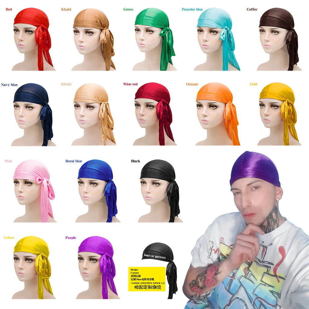 Оптовая продажа Шелковый дышащий Удобный тюрбан Durag с длинным хвостом и
