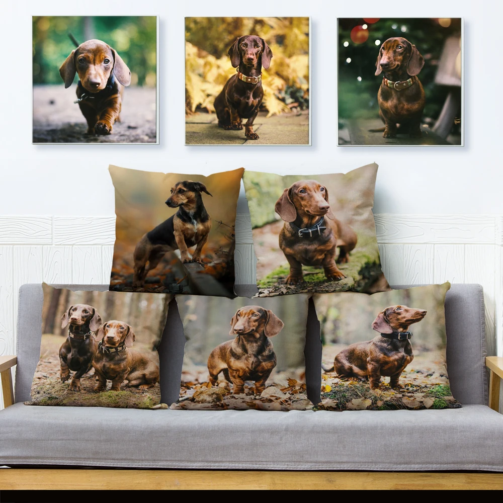 Милые животные миниатюрный собаки породы такса чехол для подушки с принтом 45*45