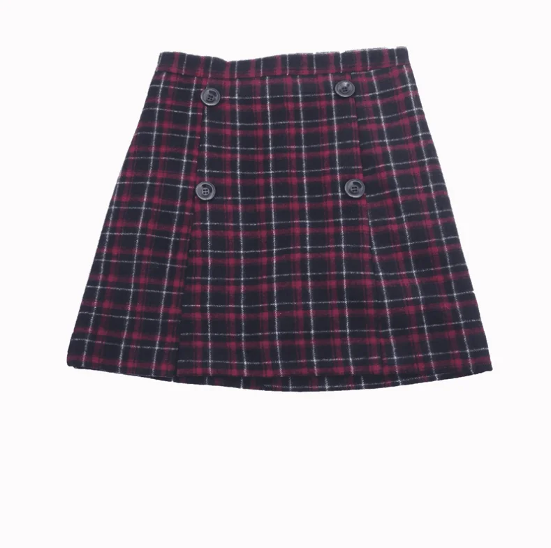 Юбка-мини шерстяная трапециевидная с завышенной талией на четыре пуговицы