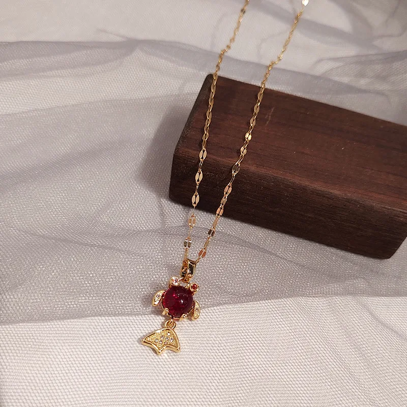 

Titanium Steel Multiple Crystal Rhinestone Butterfly Pendant Necklaces for Women Gold Color Alloy Geometric Chokers Necklace
