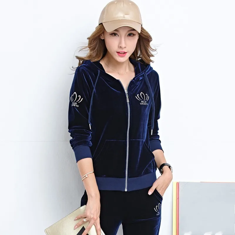 Весенне-осенние золотые бархатные женские комплекты высокого качества