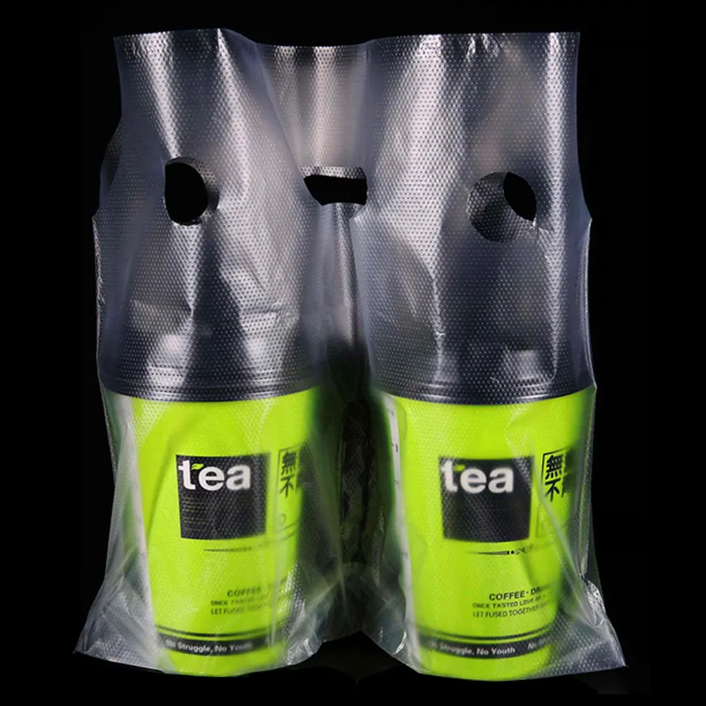 

500Pcs/Lot Double Cup Beverage Clear Plastic Packaging Bag Coffee Drink Takeaway Bag Two Cups Carrying Packing Pouches