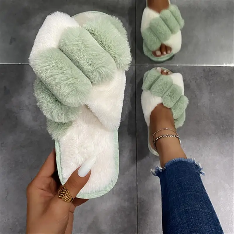 

Women Slippers Winter Home Cross Fluffy Warm Ladies Plush Warm Shoes Autumn Winter Fashion Female Elegant Comfortable New