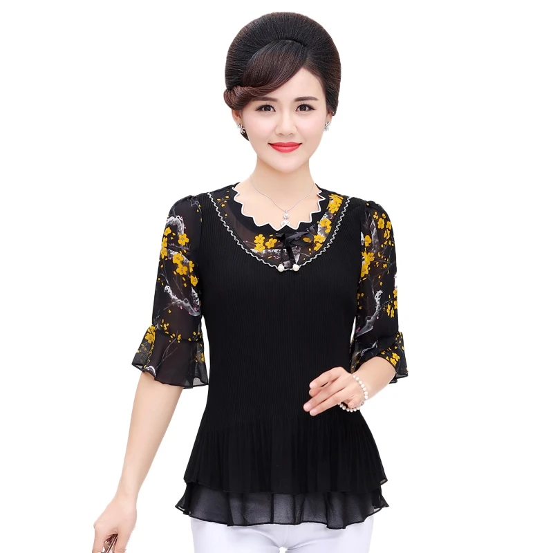 Летняя футболка для мамы с расклешенными рукавами женские летние топы шифоновая