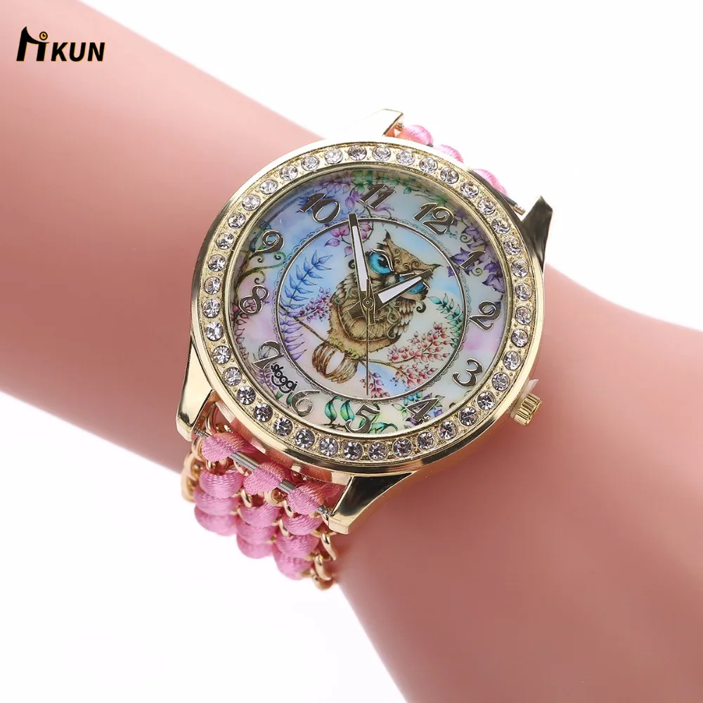 Женские кварцевые часы со сказочным принтом в виде совы с регулируемым