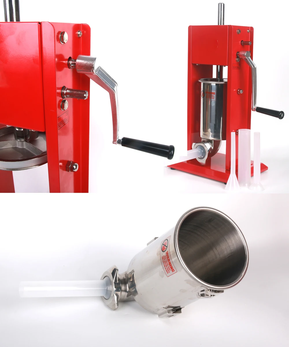 3L Homemade Sausage Stuffer 4 Funnels Size Manual Meat Grinder Maker Vertical Enema Filling Syringe Making Machine Kitchen Tool |