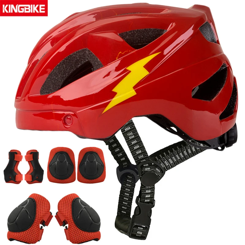 

BATFOX New Kids Boys Girls Bike Helmets Ultra-Light Red Green Children Bicycle Helmet Protective Gear Set Knee Elbow Wrist Pads