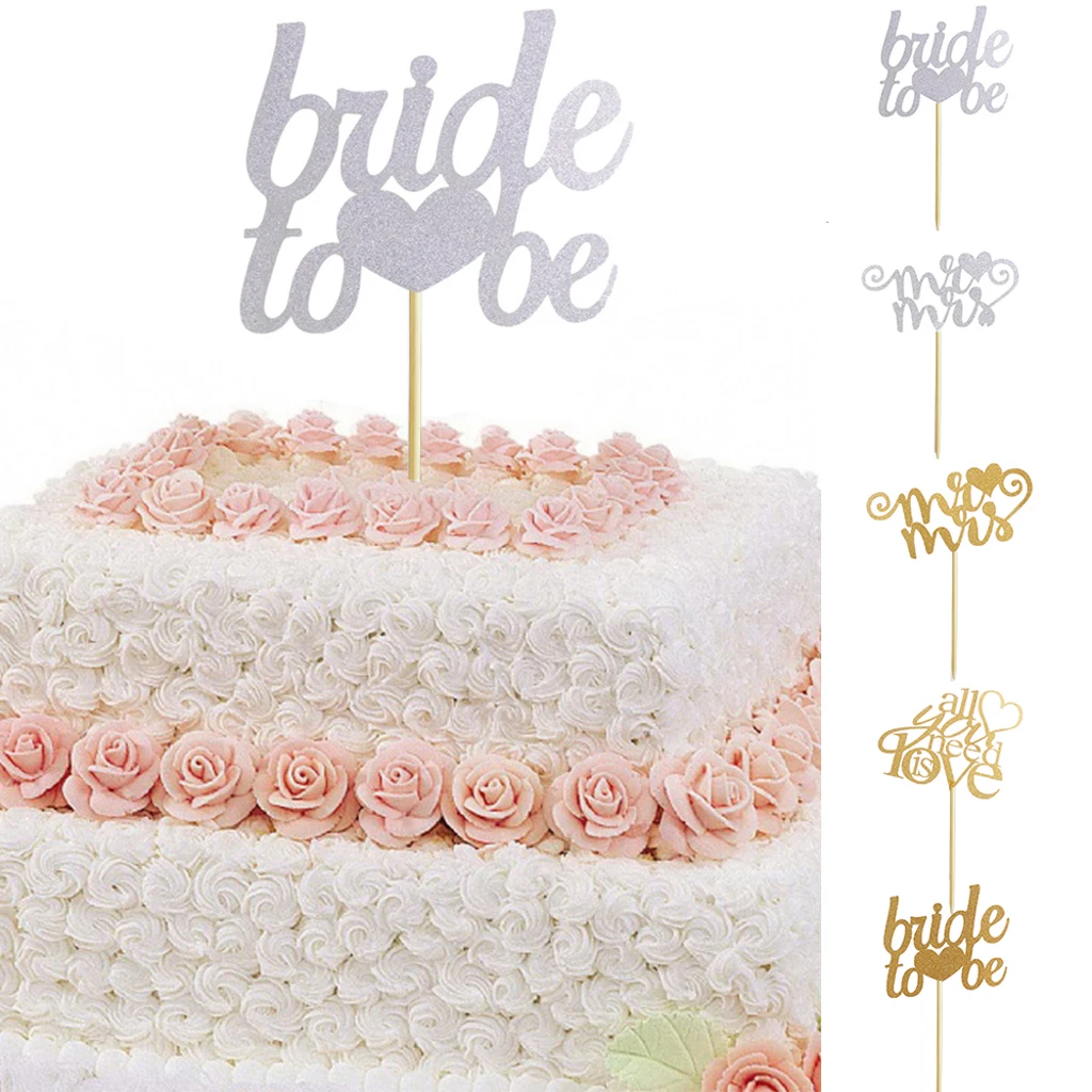20pcs/set Glitter Paper Wedding Mr &amp Mrs Heart Cake Cupcake Topper Pick Decor Gold/Silver | Дом и сад