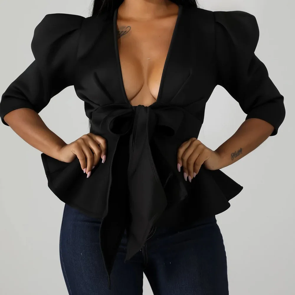 Сексуальная Блузка с рюшами женская мода африканская Повседневная офисная белая