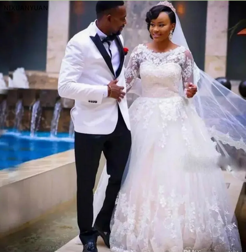 

Princess Wedding Dress 2021 Vestido De Noiva Bridal Gowns African Girl Robe De Mariage Long Sleeve Saudi Arabic A-Line Vintage