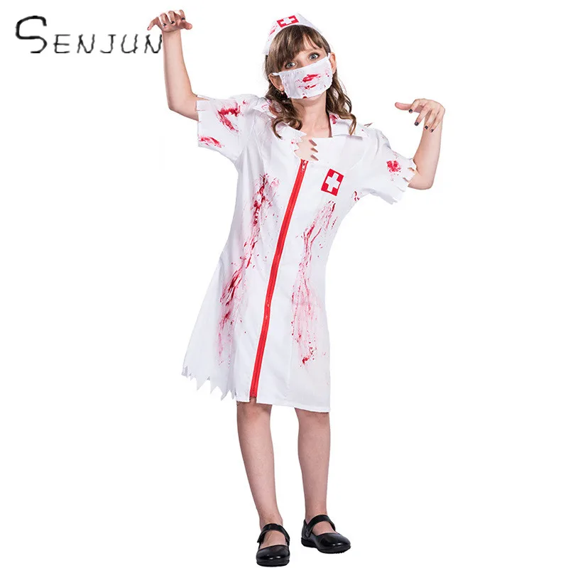 

Zombie Costume For Girl Bloody Nurse Child Vampire Cosplay Scary Doctor Zombie Masquerade Home Party Costume