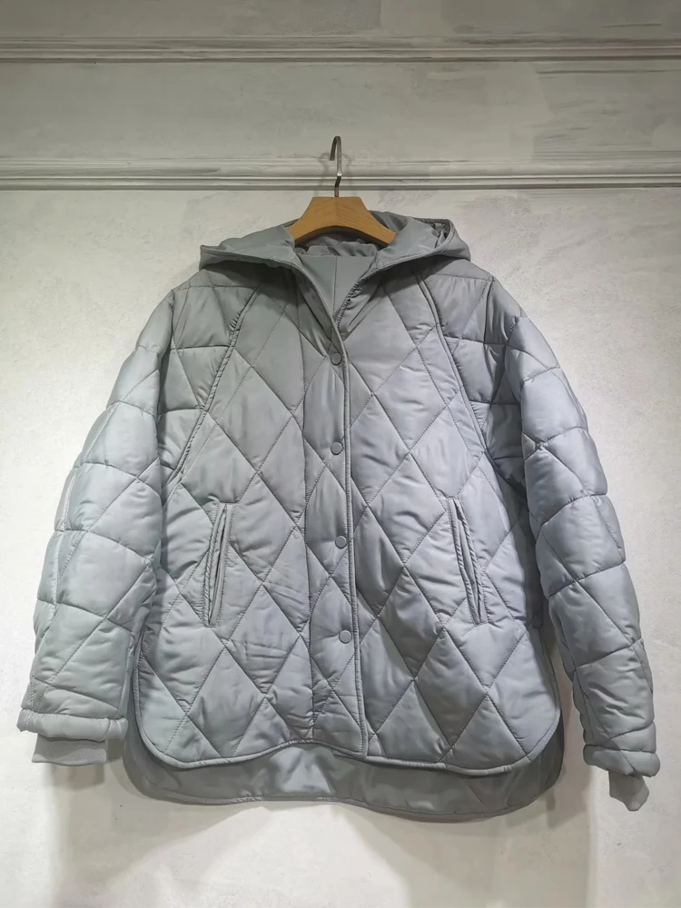 Women's Checkered Quilted Cotton Jacket 2022 New Hooded Winter Warm Jacket Women's Loose Fashion Casual Coat