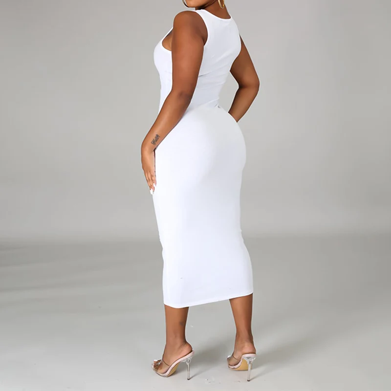 

Women Sleeveless Midi Dress O Neck Hole Bodycon Dress Sexy Streetwear Lips Printed Party Club Elegant Dress Summer Dresse