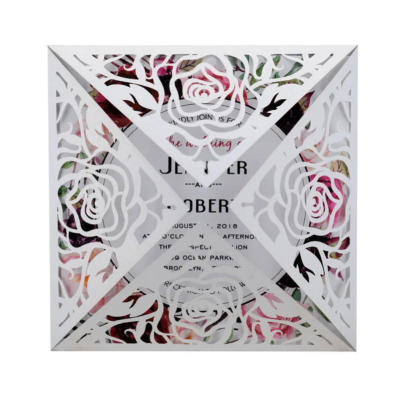 

10/20pcs Rose Flower Laser Cut Wedding Invitation Cards with Envelope Festival Greeting Card Birthday Cocktail Party Supplies