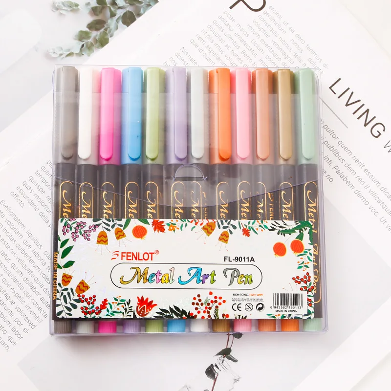 

Round Head Metal Brush Painting Pen Stone Painting Permanent Marker Pen Scrapbook Art Pen Painting Stationery Office Supplies