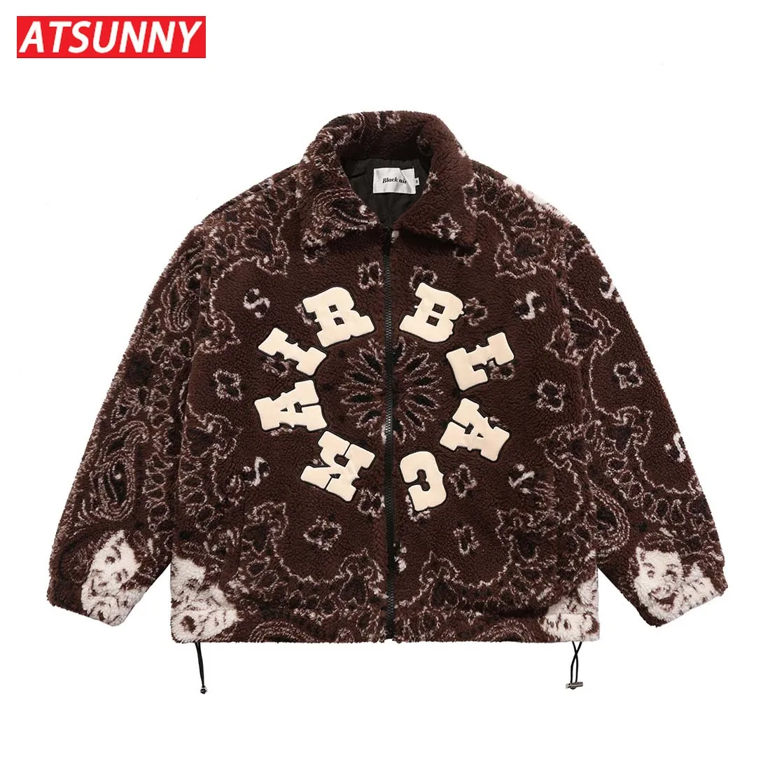 ATSUNNY American Vintage West Coast Cashew Flower Jacket Autumn and Winter Lamb Cashmere Thicken Couple Cotton Clothe Men Parkas