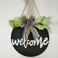 welcome sign ornament simulation wooden bowknot flower wall art hanging yard fence decoration for home outdoor do