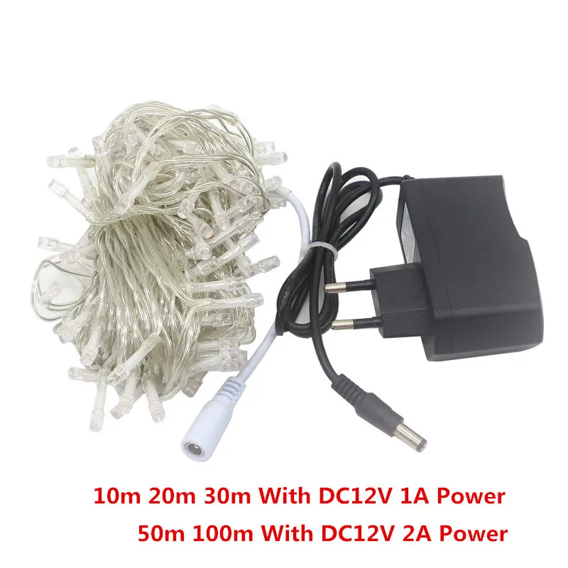 Открытый Рождественский светодиодный гирлянды DC12V 100 длиной 50 м/возможностью погружения на глубину до 30 м 20 м 10 м Decoracion Фея Света Праздничная Гирлянда освещение елки гирлянда