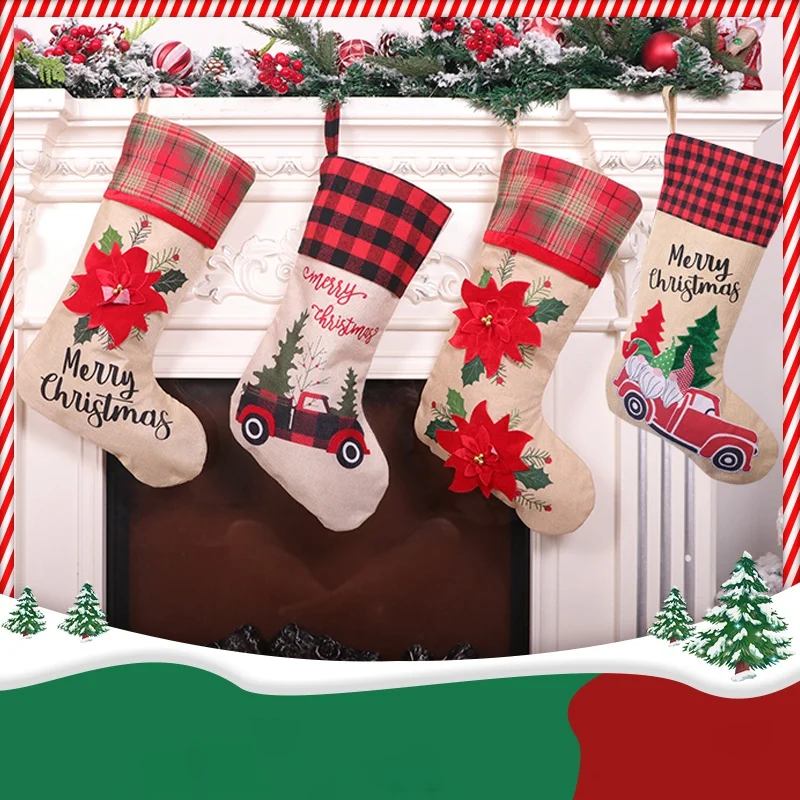 

4 Pcs Christmas Stockings For Xmas Classic Decoration Fireplace Hanging Ornaments Holiday Decor