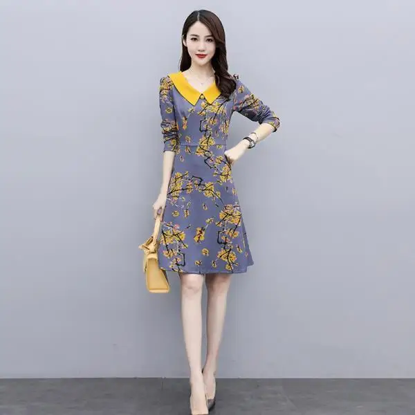 

Small print dress female celebrity temperament mid-length a-line skirt