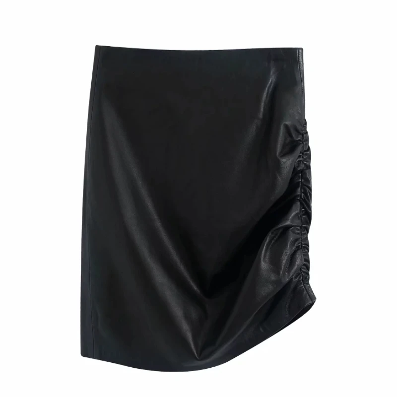Женская винтажная плиссированная мини юбка из искусственной кожи с боковой
