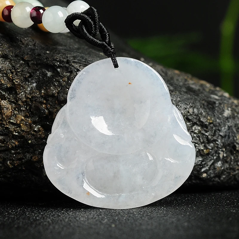 Бирманский нефрит товары клейкий Лед белый Смеющийся Будда изумрудная подвеска