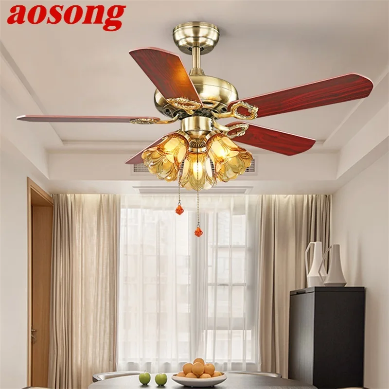 

AOSONG Ceiling Fan And Light With Wood Blade 220V 110V Modern Fan Lighting for Home Dining Room Bedroom Restaurant