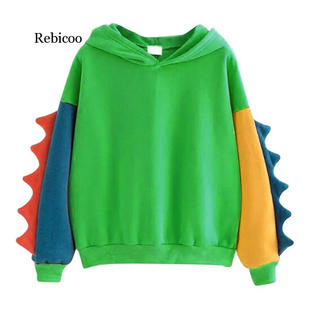 

Hoodies Patchwork Winter Cute Harajuku Kawaii Sweatshirt Women Oversize Hooded Pullover dinosaur cos Tops
