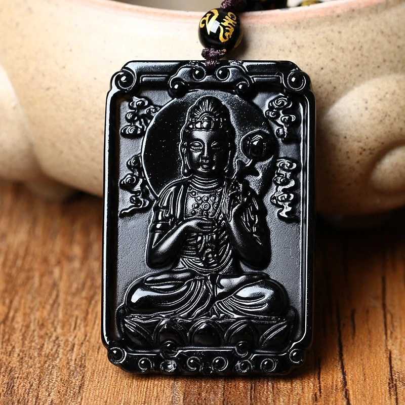 Натуральный черный обсидиан бусы ожерелье ручной работы нефритовый кулон Будды