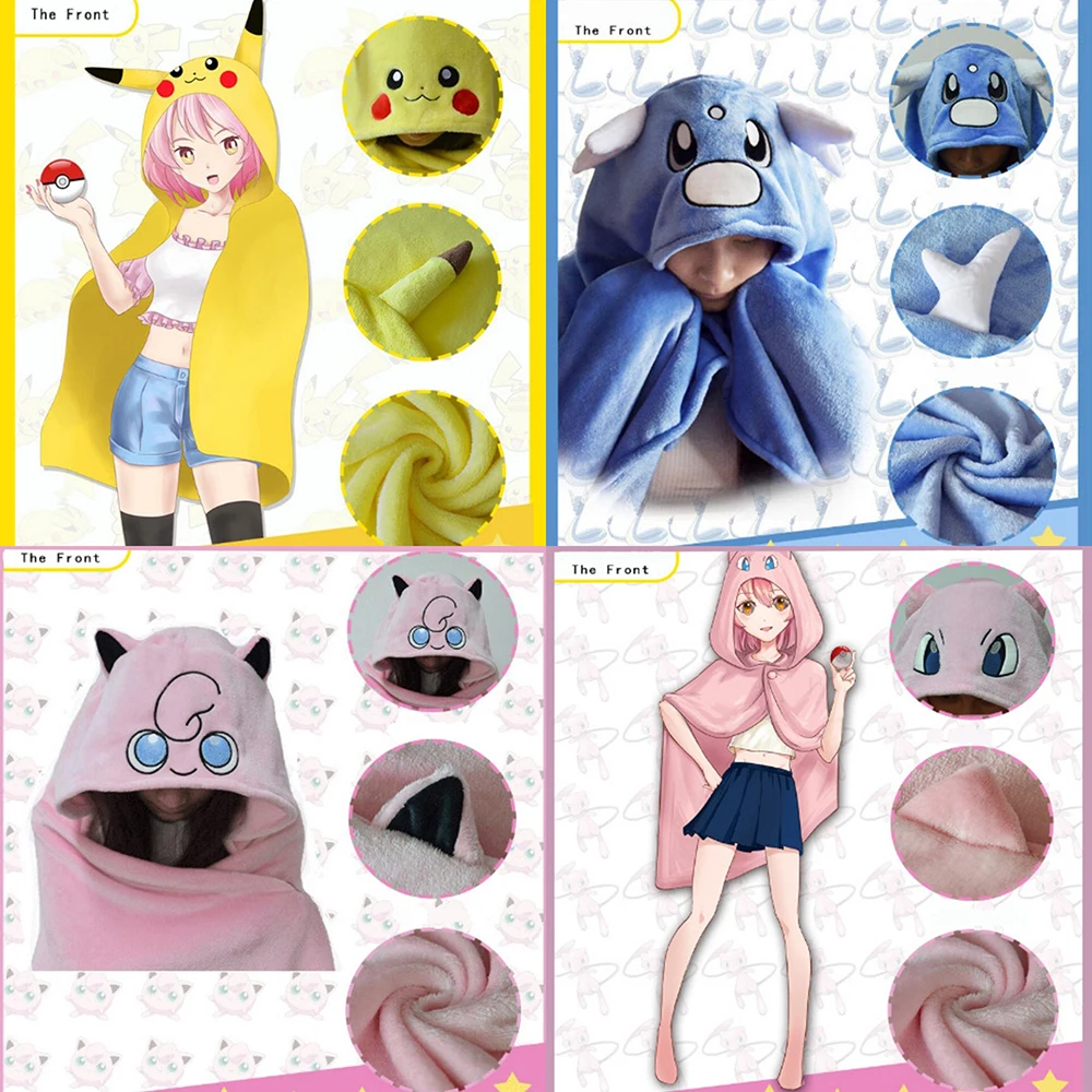 

Pokemon Cartoon Pikachu Jigglypuff Mew Dratini Hooded Cape Men Women Casual Coat kawai Autumn Winter Cloak Christmas gifts