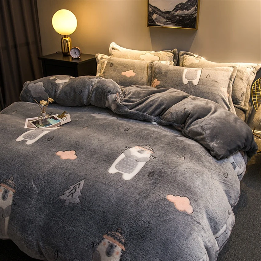 Комплект постельного белья s теплый коралловый бархат 4 шт. Зимнее двухстороннее