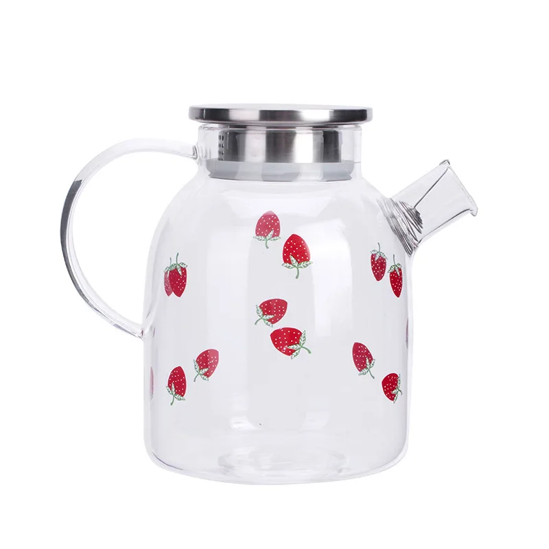 Kawaii Strawberry Glass Cold Water Pot Large Capacity Juice Fruit Teapot Heat Resistant Glass Kettle For Boiling Water Cute Cups images - 6