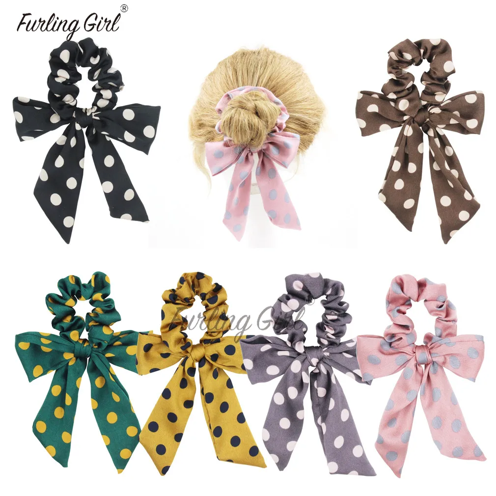 

Furling Girl 1 PC Colorful Polka Dots Bowknot Elastic Hair Bands Multi Functional Headbands Bright Silk Hair Scrunchies Bow