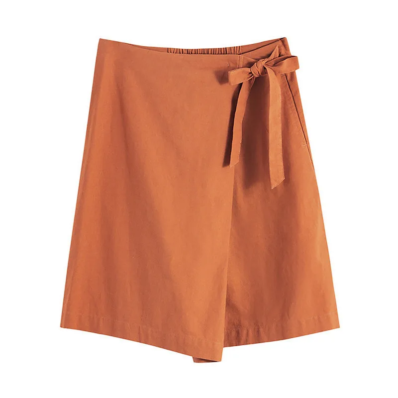 

INMAN Summer Japanese Style Cotton and Linen Irregular A-line Bow Lace-up Sweet Panskirt