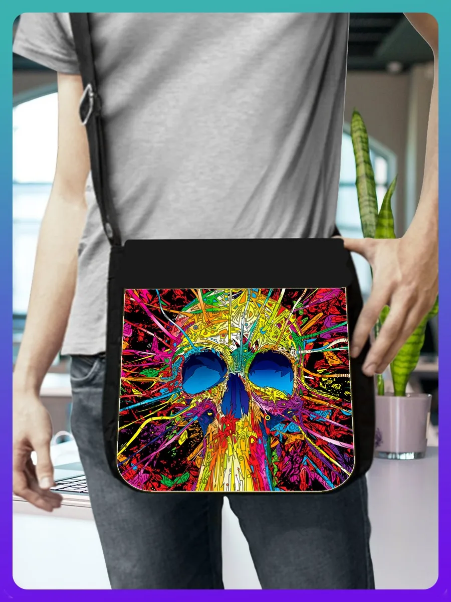 Сумка для ноутбука планшета рюкзак портфель на плечо с принтом Красочный череп