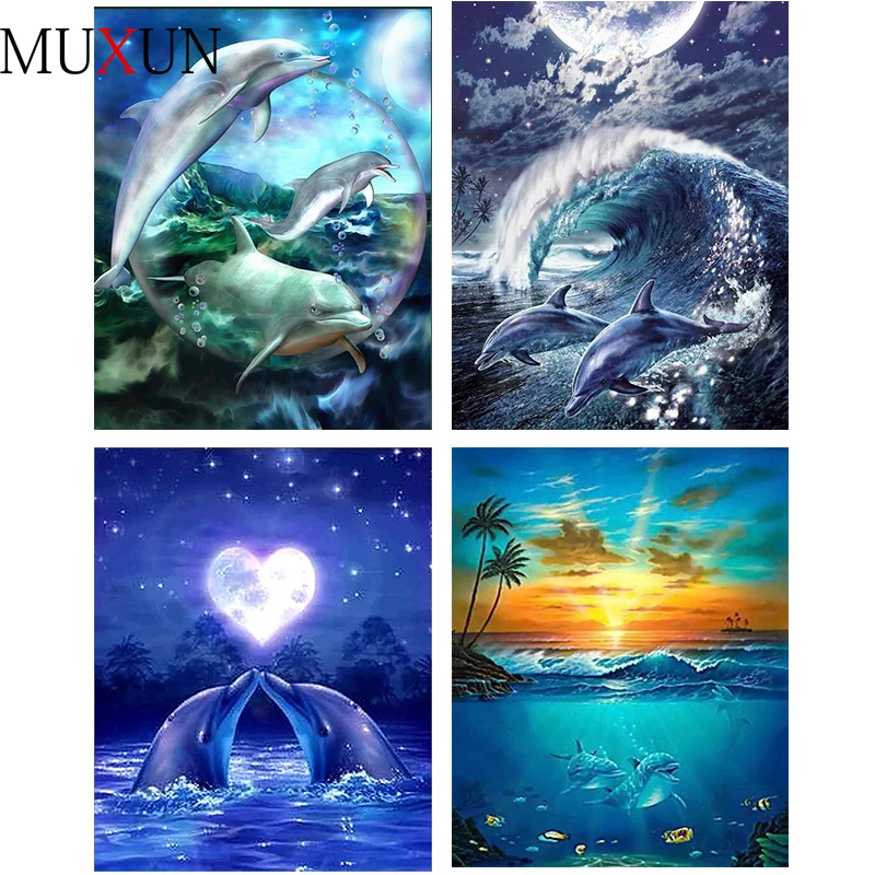 

Muxun Diy 5D Diamond Painting Dolphin Full Circular Diamond Embroidery Sale Diamond Picture Of Rhinestones Home Decoration Gifts